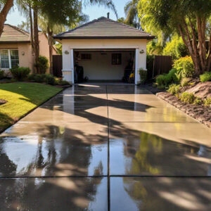 Sparkling clean driveway in Westlake Hill TX after professional deep cleaning and restoration