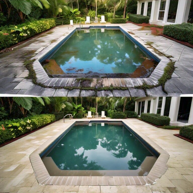 before and after of Pool Deck Cleaning​ austin, tx