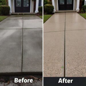 Transformed driveway in Westlake Hill TX after professional cleaning and stain removal